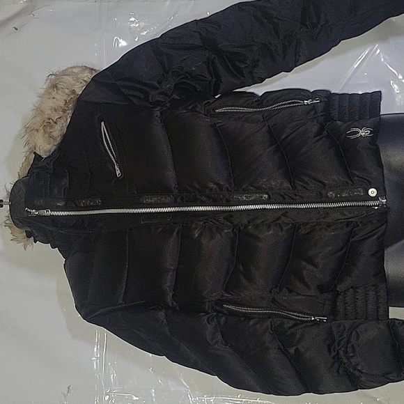 Spyder Puffer Jacket Insulated Quilted Full Zip Winter Coat SP Black down filled - Picture 8 of 10